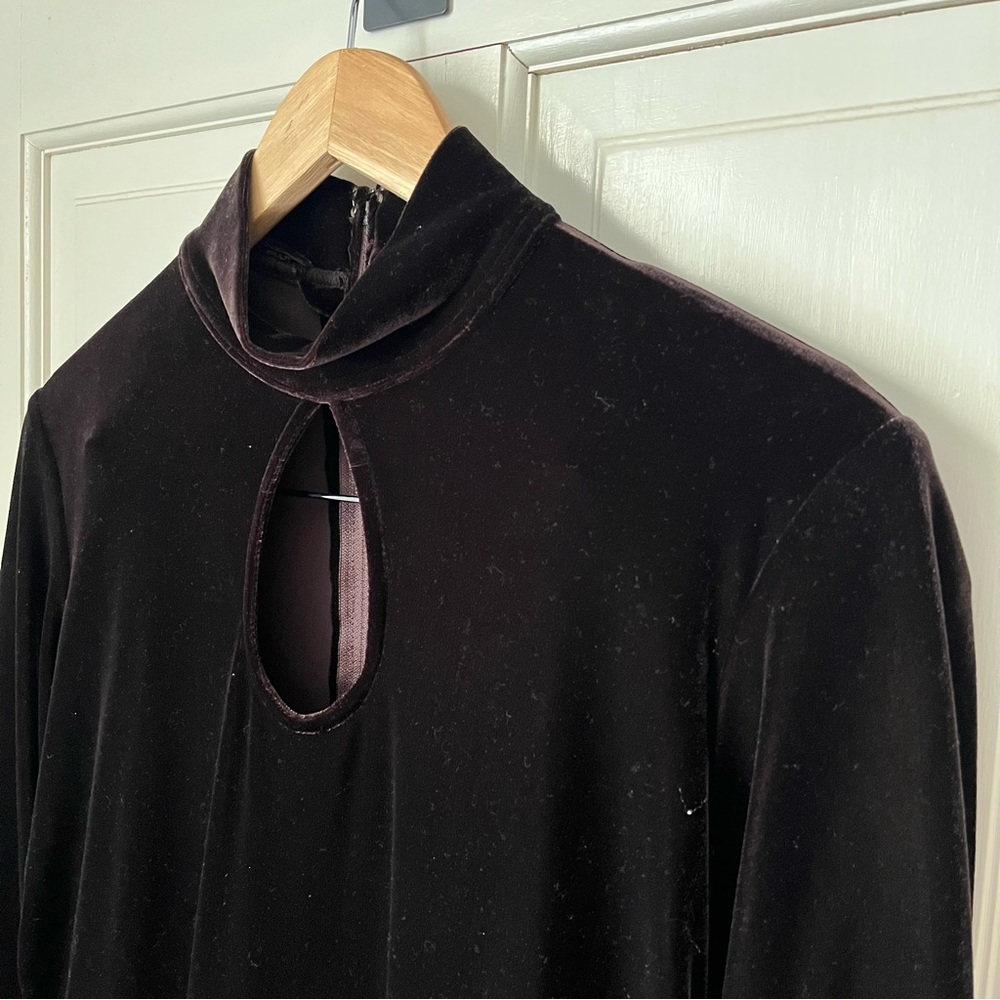 Tadashi Shoji Vintage Velvet Mock Neck Dress Gown 16 Chocolate Brown Black Tie - Picture 7 of 12